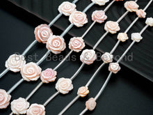 Load image into Gallery viewer, Carved Pink Rose Flower Pearl beads, T99