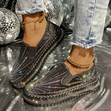 Load image into Gallery viewer, Women's Rhinestone Loafers - Casual Slip-On Dress Shoes with Thick Sole