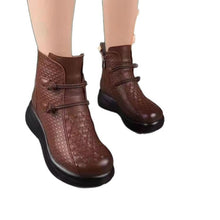 Load image into Gallery viewer, Women's Fleece-Lined Mid-Calf Wedge Boots - Round Toe Side Zipper Winter Boots