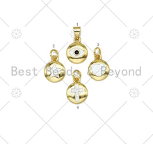 Load image into Gallery viewer, White Enamel Evil Eye Heart Cross Star On Round Coin Shape Pendant, Gold Filled Enamel Charm,Enamel Jewelry Findings, 12x10mm,Sku#LD144