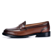 Load image into Gallery viewer, Men's British-Style Vintage Slip-On Loafers – Genuine Cowhide Leather, Round Toe, Low Wedge Heel