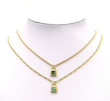 Load image into Gallery viewer, Gold Malachite Turquoise Abalone Cresent Moon Lock Charm, Sku#L681