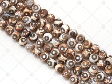 Load image into Gallery viewer, Brown Evil Eye Tibetan Agate 10mm Round Smooth Beads, Sku#U1192