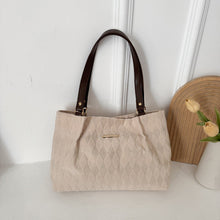 Load image into Gallery viewer, Women's Quilted Fabric Tote Bag – Minimalist Shoulder Bag with Diamond Pattern | Black, Beige, Khaki, Green