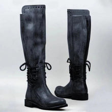 Load image into Gallery viewer, Women's Lace-Up Leather Boots | Round Toe Chunky Heel High Shaft | Black &amp; Brown