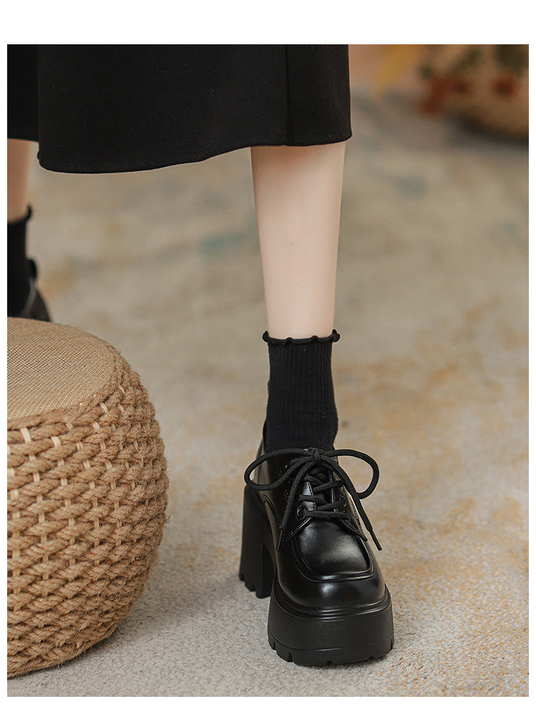 Chunky-Sole Lace-Up Loafers With Thick Chunky Heel | Women's Platform Shoes