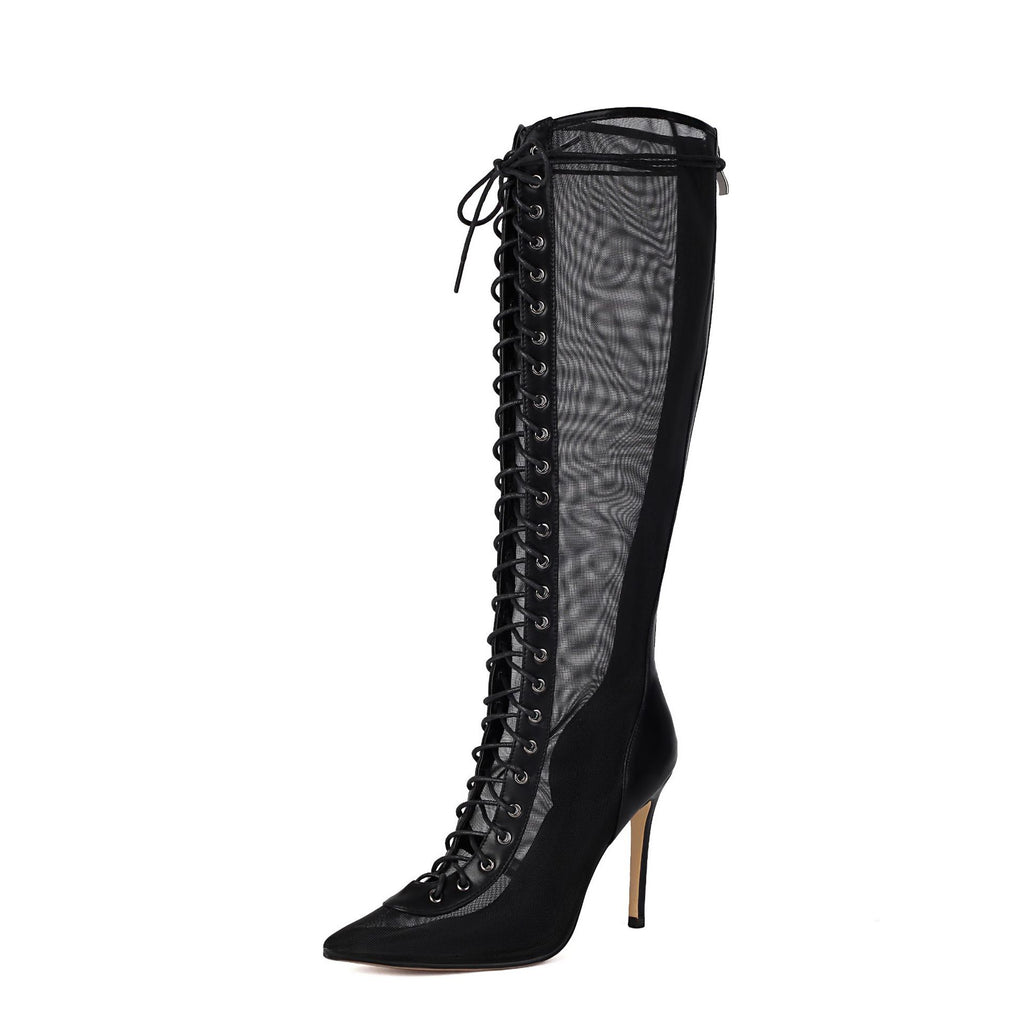 Women's Over-the-Knee Stiletto Sandals | Lace-Up High Heel Boots | Leopard Print & Solid Colors