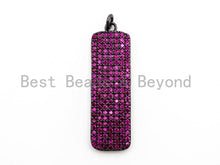 Load image into Gallery viewer, CZ Micro Pave Rectangle Pendant/Charm, Cubic Zirconia Blue Fuchsia Black Green Rectangle Pave Pendant,12x40mm, sku#F477