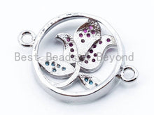 Load image into Gallery viewer, CZ Micro Pave  Fuchsia Turquoise Flower in a Ring Connector, Cubic Zirconia Spacer Connector,Pave Findings, 16x21mm, sku#M112