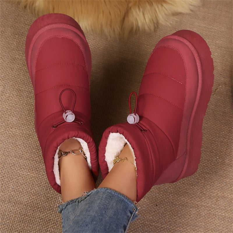 Women's Fleece-Lined Slip-On Short Boots | Warm Cotton Lining, Waterproof PU Upper, Mid Heel