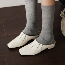 Load image into Gallery viewer, Women's Washed Cowhide Square-Toe Mules | Low Block Heel Backless Shoes