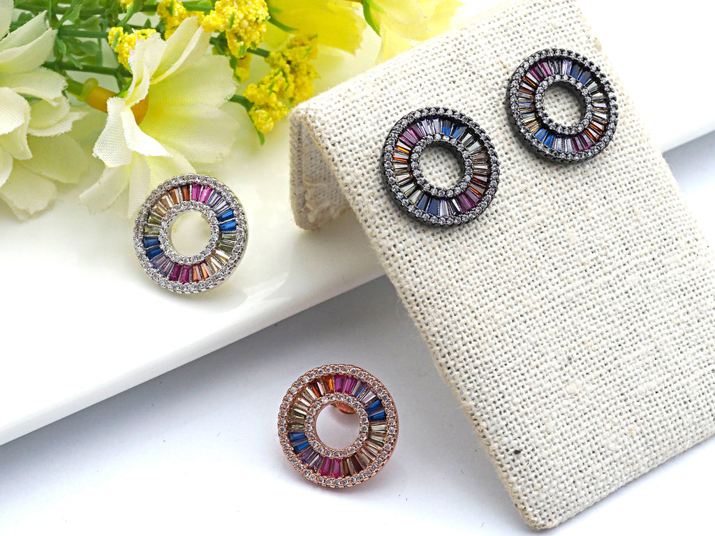 Micro Pave  Rainbow CZ Circle Earring,J89