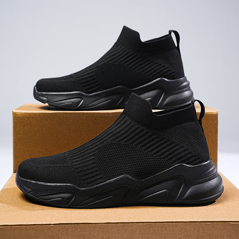 Men's Mid-Cut Laceless Knit Sock Shoes | Breathable Mesh Slip-On Sneakers