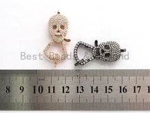 Load image into Gallery viewer, CZ Micro Pave Skull Lobster Claw Clasp, Large Skull Pave Clasp/Pendant Connector, Cubic Zirconia Pave Clasp/Connector/Link,17x37mm, sku#H131