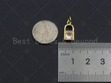 Load image into Gallery viewer, 18k Shiny Gold Colorful Gem Pave PadLock Pendant, Gold Red Green Blue Pink Purple Lock Pave Pendant, 7x16mm, Sku#LK26