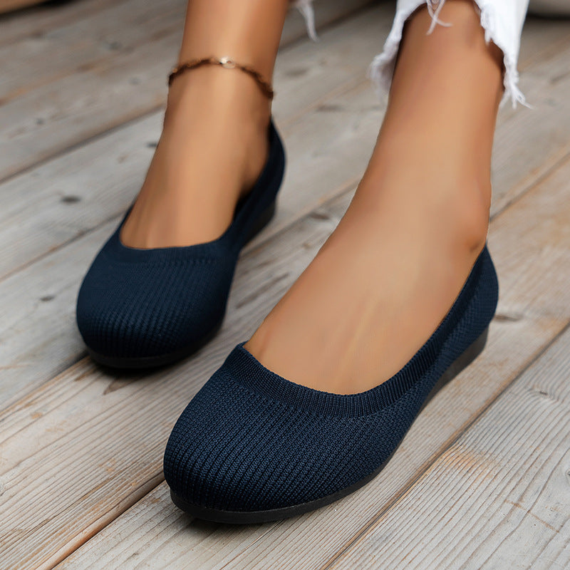Women's Round Toe Flats | Breathable Knit Mesh Slip-On Shoes | Lightweight Comfort Flats