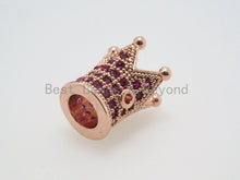Load image into Gallery viewer, CZ King Crown Fuchsia Micro Pave Beads, Cubic Zirconia Crown Space Beads,Men's Women's Jewelry Making, 10x8mm, Sku#G405