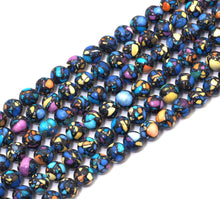 Load image into Gallery viewer, Blue Orange Yellow Black Imperial Jasper Round Smooth Beads, 10mm, Sku#U1491