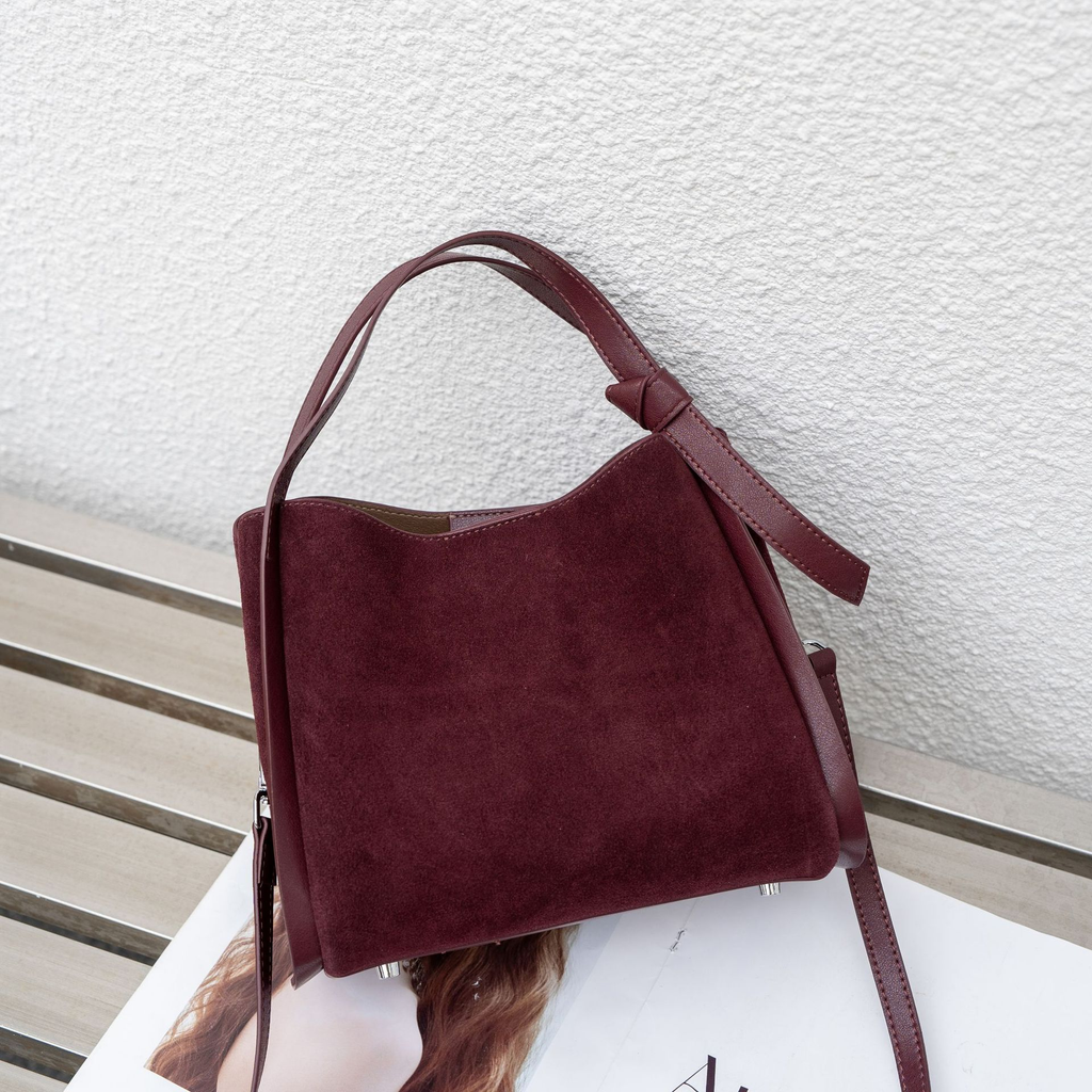 Women's Frosted Genuine Leather Bucket Bag | Crossbody Shoulder Bag
