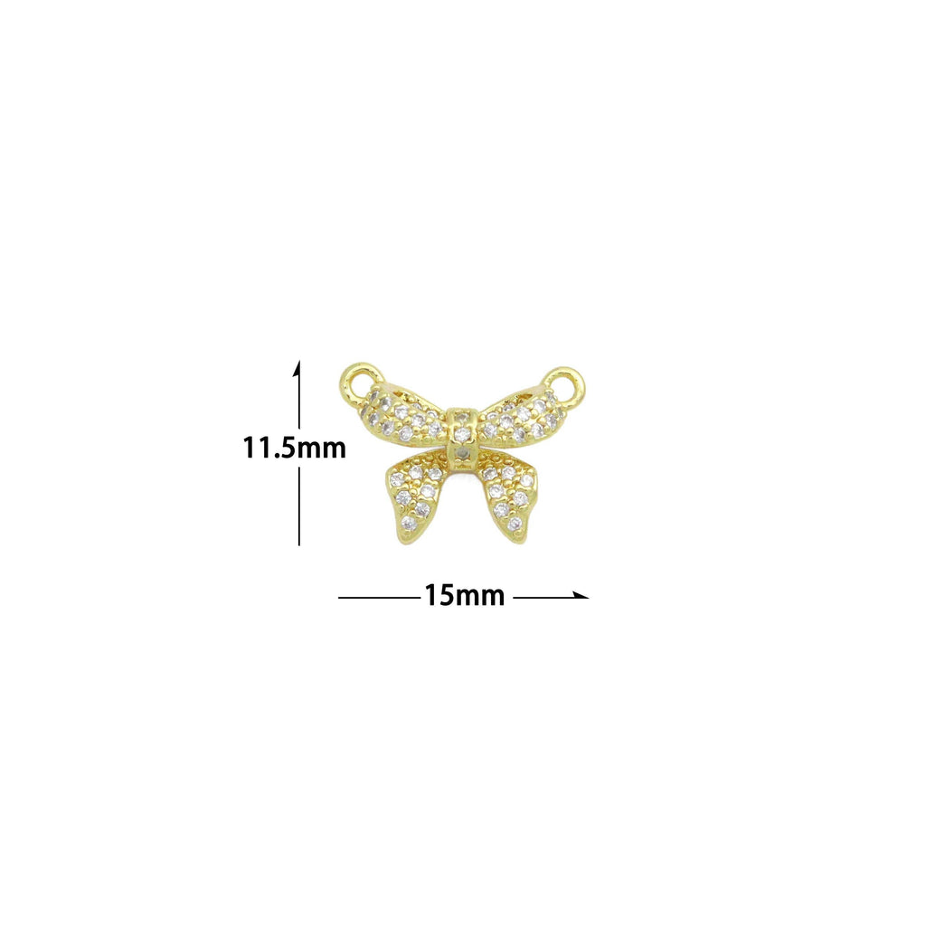 Clear CZ Gold Bow Connecter Charm Pendant,Sku#LD730
