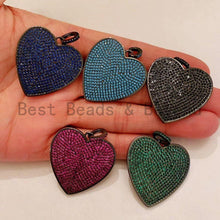 Load image into Gallery viewer, Colored CZ Micro Pave Heart Pendant, Heart Shaped Pave Pendant, Turquoise/Cobalt Blue/Green/Fuchsia/Black,10mm/30mm, Sku#ML100