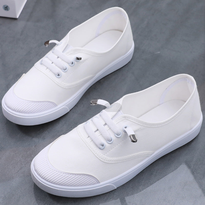 Women's White Canvas Slip-On Sneakers – Flat Sole, Multi-Color | Casual Everyday Shoes