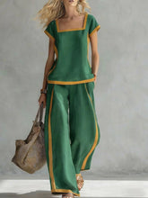 Load image into Gallery viewer, Square-Neck Three-Quarter Sleeve Loose Top &amp; Pants Two-Piece Set