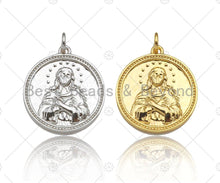 Load image into Gallery viewer, Dianty Embossment Virgin Mary On Round Coin Shape Pendant/Charm,Dainty Medallion Charm, Necklace Bracelet Charm Pendant,19x21mm, Sku#L510
