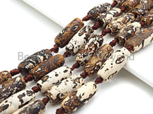 Load image into Gallery viewer, 1pc/11pc Natural Tibetan Agate Barrel Spacer Beads, Brown White Dzi Spacer Beads, Tibetan Dzi Beads, 11x25mm, sku#U868