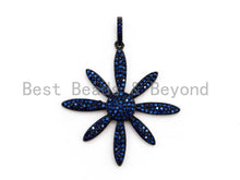 Load image into Gallery viewer, CZ Micro Pave Cobalt/Fuchsia/Green/Black Flower Pendant, CZ Pave Focal Pendant, Gumental plated, 35x37mm sku#F408