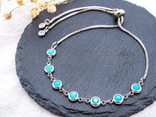 Load image into Gallery viewer, Adjustable Evil Eye Bracelet, Chain bracelet, Link Bracelet, 6mm Turquoise beaded bracelet, Gold Silver Gunmetal Bracelet, SKU#A50