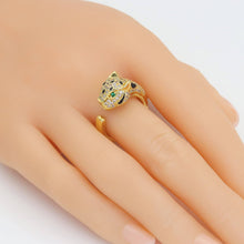 Load image into Gallery viewer, Clear CZ Leopard Head Pather Gold Adjustable Ring, Sku#A178