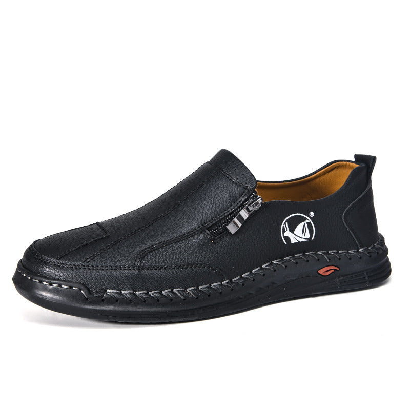 Men's Microfiber Leather Casual Shoes – Lace-Up Low-Top Sneakers with Rubber Sole