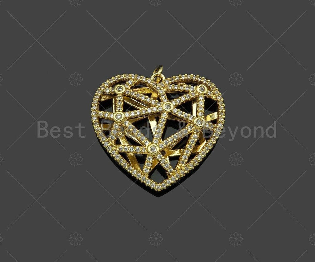 CZ Micro Pave 3D Heart Cage Shape Pendant/Charm, SKU#L492