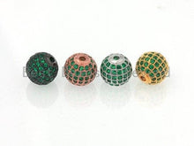 Load image into Gallery viewer, 6mm/8mm/10mm/12mm Micro Pave Green CZ Round Ball, Green Pave Gold/Silver/Rose Gold/Black Rhodium Bead Focal, Pave Beads, 1/2pcs sku#G308G