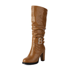 Load image into Gallery viewer, Women's Over The Knee Boots Round Toe Side Zipper Chunky Heel Thigh High Boots