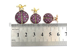 Load image into Gallery viewer, 19mm CZ Fuchsia Color Micro Pave Ladybird Pendant,CZ Paved Ladybird Charm Gold,Silver,Rose Gold,Gunmetal plated,sku#F748