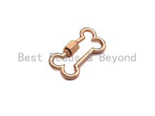 Load image into Gallery viewer, Dog Bone Shape Clasp, CZ Pave ScrewClasp, Pet Charm, Gold/Silver/Rose Gold/Black Carabiner Clasp, 14x26mm, sku#H299