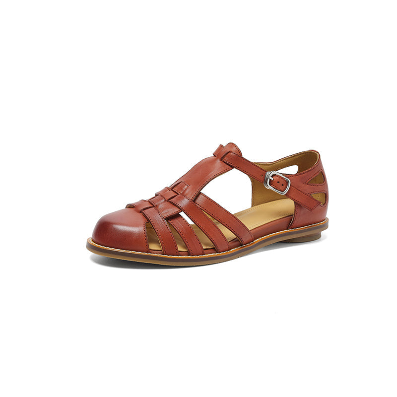 Washed Full Grain Leather Fisherman Sandals