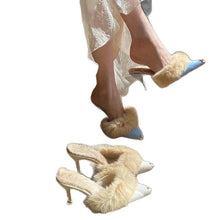 Load image into Gallery viewer, Women's Furry High Heel Slide Sandals - Pointed Toe Elegant Heeled Mules