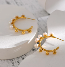 Load image into Gallery viewer, Pearl Hoop Earrings, LX196
