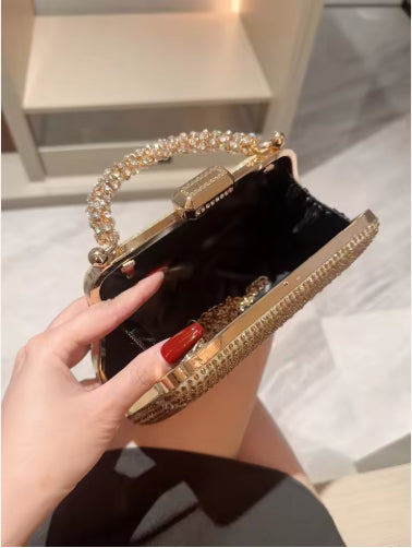 Gold Evening Clutch Bag for Women - Chain Strap Purse for Party & Wedding