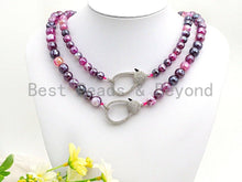 Load image into Gallery viewer, Purple Pink Agate Attachment Necklace with Large CZ Pave Silver clasp, 18 long, 8mm/10mm beads size, sku#D48