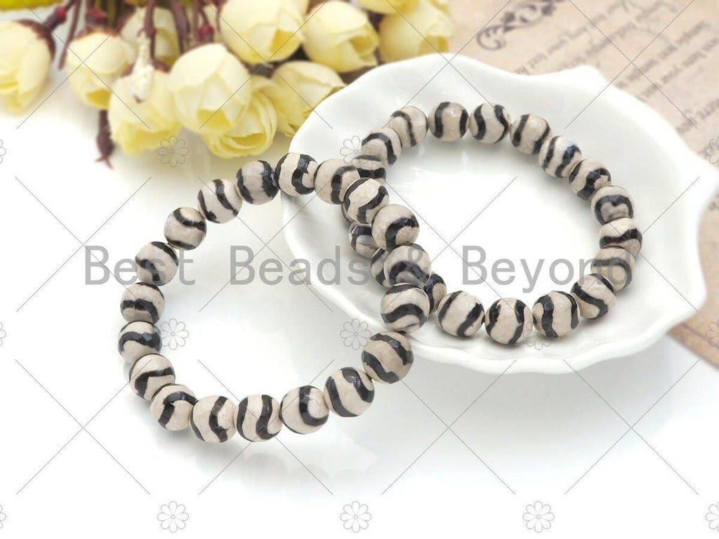Natural Black White Tibetan Agate Stretchy Bracelet, sku#U1096