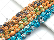 Load image into Gallery viewer, Yellow Blue Orange Mottled Jade Carved Skull Beads, Round Sm