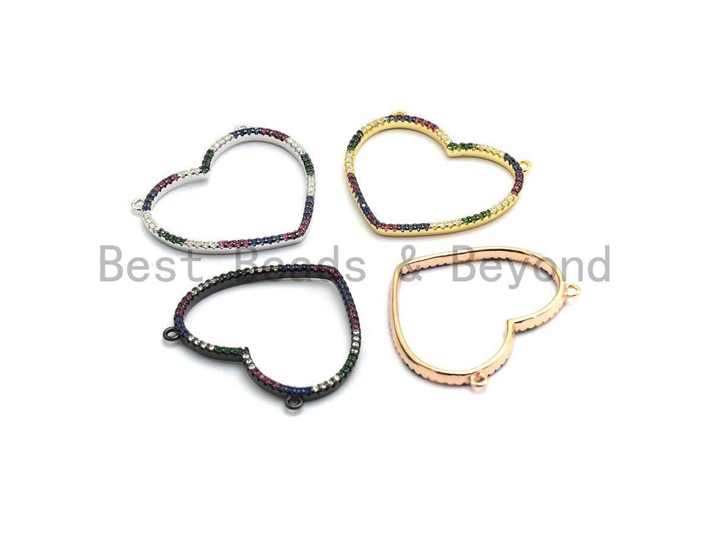 Rainbow Color CZ Micro Pave Large Heart Pendant, Cubic Zirconia Pave Pendant/Connector, Fashion Jewelry Findings, 27x31mm,sku#F655