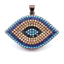Load image into Gallery viewer, CZ Micro Pave Turquoise Cobalt Marquise Evil Eye Pendant, Cubic Zirconia Pendant,32x28mm, sku#F30
