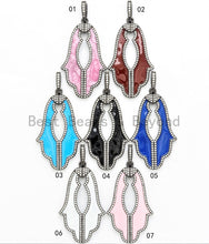 Load image into Gallery viewer, NEW Enamel Colorful Hamsa Hand Pendant,CZ Micro Pave Oil Drop Leaf pendant,Enamel pendant,Enamel Jewelry,27x47mm,sku#F568C