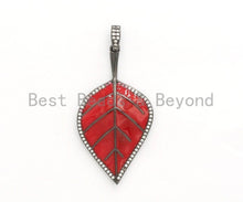 Load image into Gallery viewer, NEW Colorful Enamel Oil Drop Leaf Pendant, Cubic Zirconia Enamel Leaf Charm, Fashion Jewelry, 27x50mm, SKU#F618