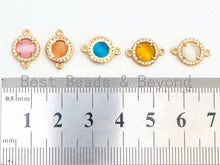 Load image into Gallery viewer, Round Bezel Connector with Faceted Cat's Eye Stone,Peach/Blue/Pink/White/Topaz, 9x13mm,sku#A73